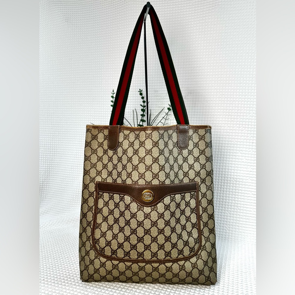 ❤️Vintage Gucci Web Strap Tote GG Supreme Canvas - Picture 2 of 15